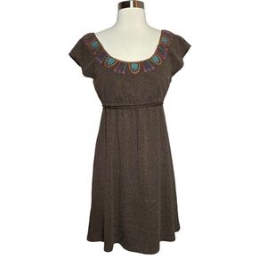 Theme Brown Embroidered Wool Blend Dress